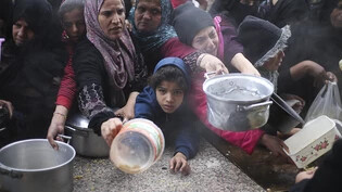 ARCHIV - Palästinenser bei der Verteilung von Lebensmitteln. Foto: Hatem Ali/AP/dpa