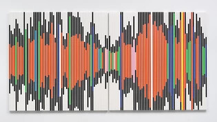 "So in a sense it’s abstract as no painting will ever be [Sound Graph 3]" von Sarah Morris. Das Gemälde ist eines der 56, die im Zentrum Paul Klee ausgestellt werden.