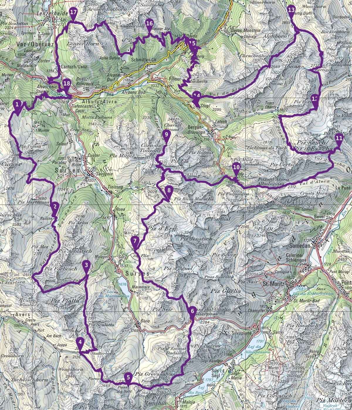 Die Route umfasst insgesamt 18 Etappen.