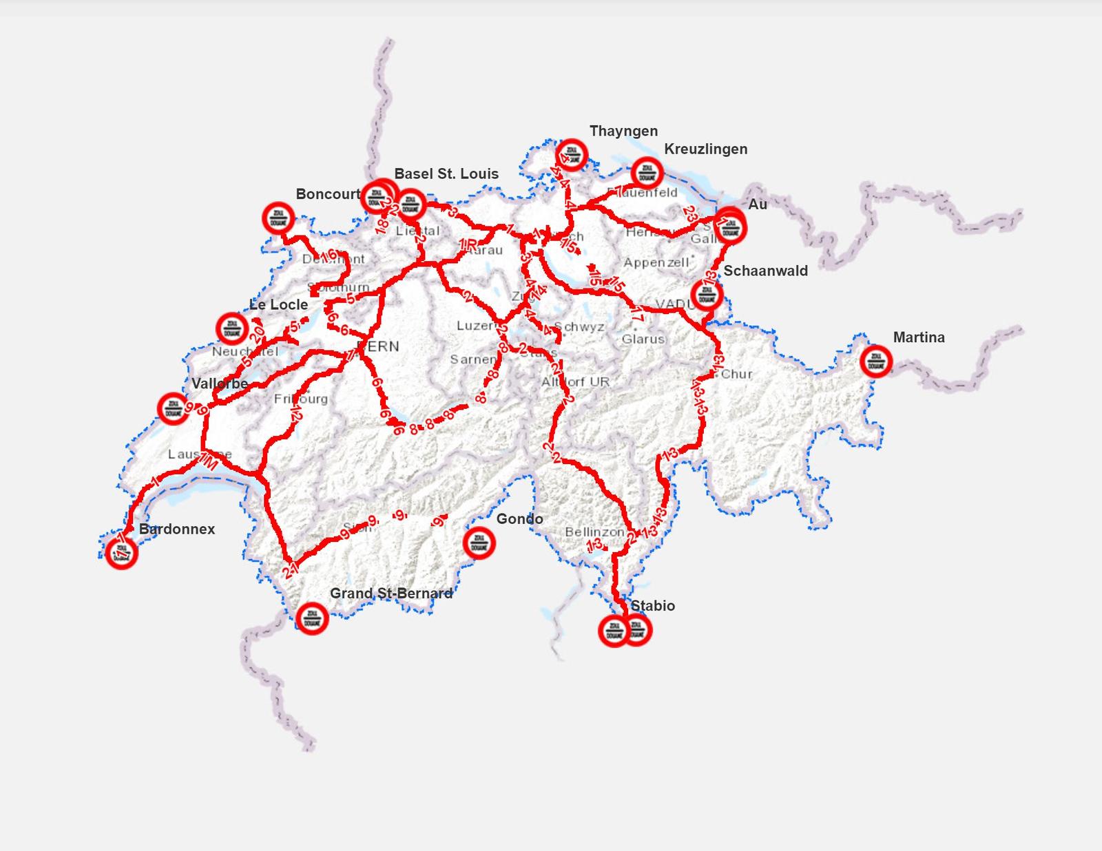 Interaktive Karte der abgabepflichtigen Nationalstrassen (einfach draufklicken).