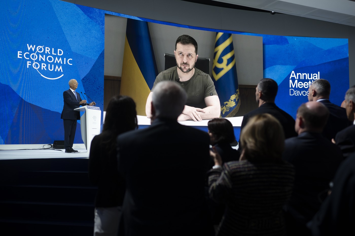 Per Liveschaltung: Der ukrainische Präsident Wolodymyr Selenskyj ruft zu internationaler Geschlossenheit gegen den russischen Aggressor auf.