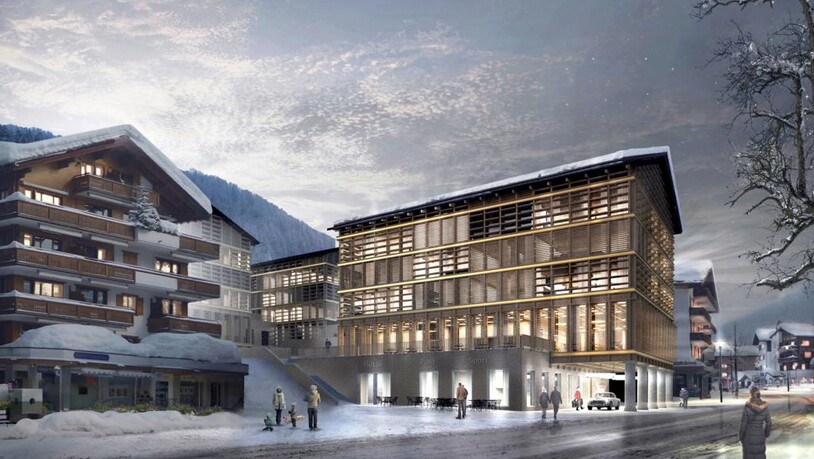 Visualisierung des Fünfstern-Hotels La Montana, das im Zentrum von Klosters gebaut werden soll.
