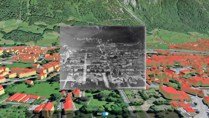 Globus: Wenn Walter Zweifel die historischen Bilder in der virtuellen Umgebung richtig platziert, lässt sich vergleichen, wie sich Gemeinden wie hier Glarus im Lauf der Zeit verändert haben.