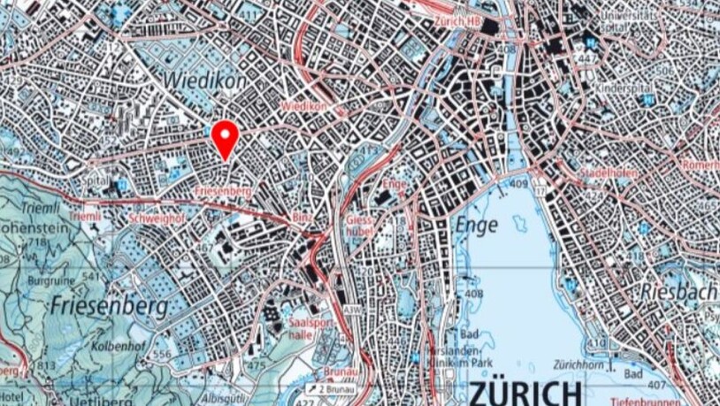 Zum Geiseldrama mit drei Toten kam es am Freitag in Zürich-Wiedikon (roter Pfeil).