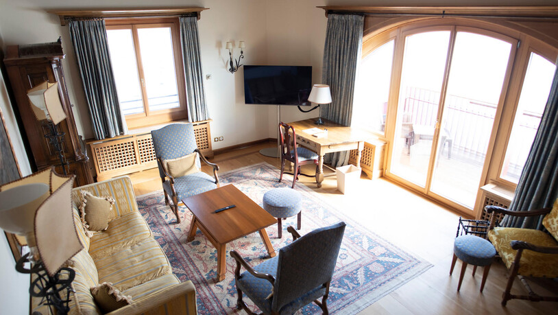 Blick in die Suite 501 im Badrutt Palace in St. Moritz, in der Alfred Hitchcock seine Ferien verbrachte. 