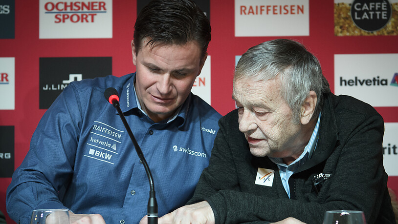 Urs Lehmann (links) 2017 in St. Moritz im Gespräch mit dem nun abtretenden FIS-Präsidenten Gian Franco Kasper