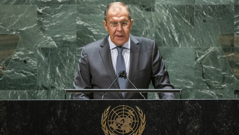 Sergej Lawrow, Außenminister von Russland, spricht bei der 76. Sitzung der UN-Generalversammlung am Hauptsitz der Vereinten Nationen. Foto: Eduardo Munoz/Pool Reuters/AP/dpa