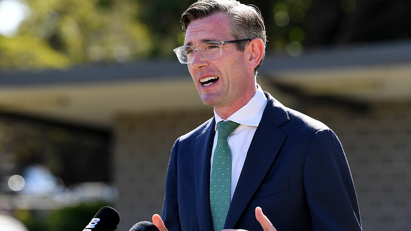 NSW Premier Dominic Perrottet speaks to the media during a press conference at Randwick Bowling Club in Sydney, Monday, October 18, 2021. (AAP Image/Bianca De Marchi) NO ARCHIVING