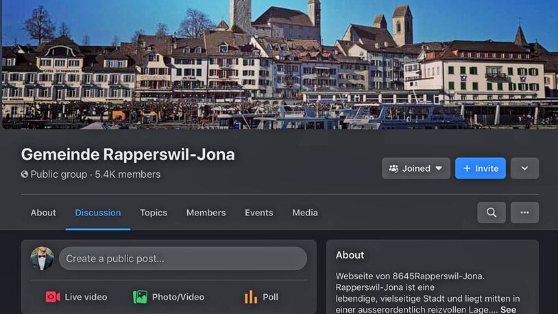Facebook-Seite «Gemeinde Rapperswil-Jona»: Wirkt auf den ersten Blick offiziell, ist es aber nicht. 