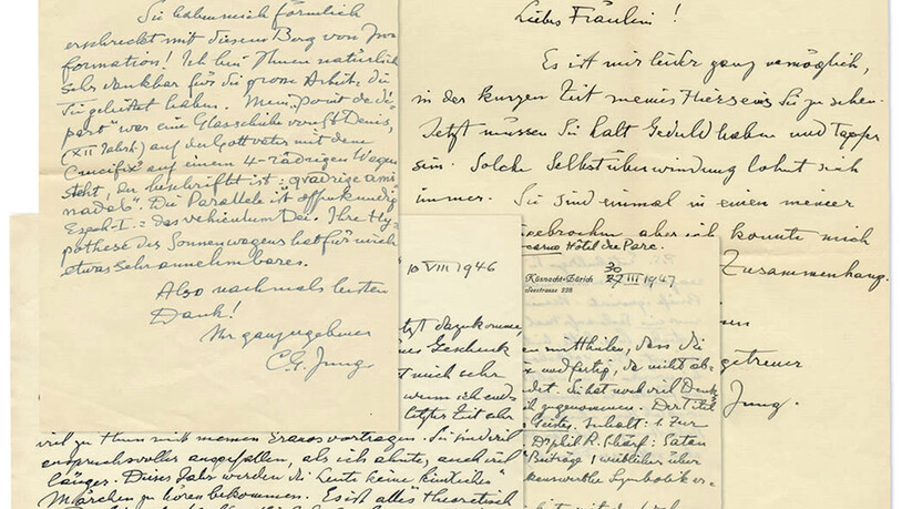 HANDOUT - Bislang unveröffentlichte Briefe des Psychoanalytikers Carl Gustav Jung an seine Schülerin und Freundin Rivkah Schärf Kluger sind bei einer Auktion in Jerusalem für 50 000 US-Dollar versteigert worden. Foto: --/Kedem Auction House/dpa - ACHTUNG…