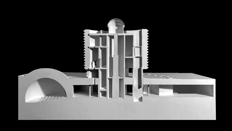 Ein Modell zeigt, wie die Innenräumlichkeiten des neue Space Eye in Niedermuhlern geplant sind. (Archivbild)