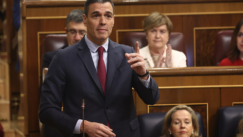 Spaniens Ministerpräsident Pedro Sánchez spricht während einer Plenarsitzung im Abgeordnetenhaus in Madrid. Foto: Eduardo Parra/EUROPA PRESS/dpa