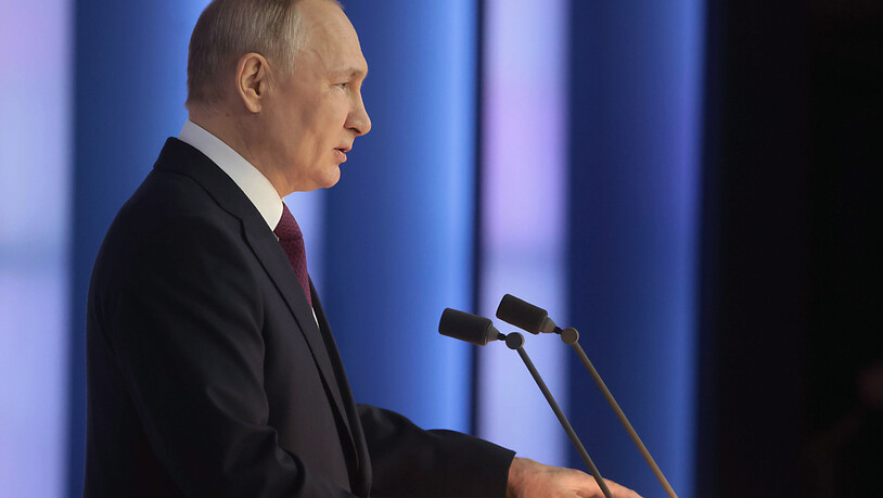 Der russische Präsident Wladimir Putin hält seine jährlichen Rede zur Lage der Nation. Foto: Mikhail Metzel/Sputnik/Kreml/AP/dpa