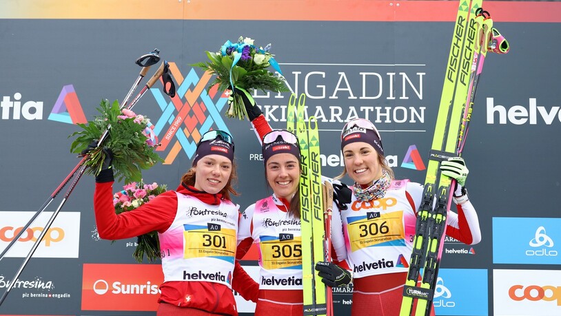 Das Siegerinnen-Podium: Giuliana Werro (Mitte) gewinnt vor Nadja Kaelin (links) und Anja Weber.