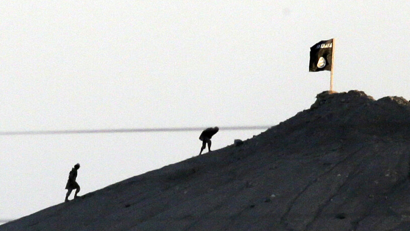 Eine Flagge der Organisation IS im türkisch-syrischen Grenzgebiet. (Archivbild)