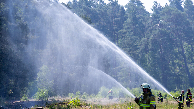 Feuerwehrleute bei der Bekämpfung eines Feuers in Lübtheen. Foto: Jens Büttner/dpa