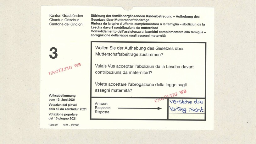 Klare Antwort: Auch dieser Stimmzettel musste von der Gemeinde Davos für ungültig erklärt werden.