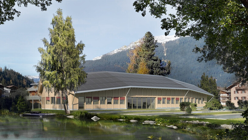 Holzbau mit Solaranlage: So soll die Fischzuchtanlage in Klosters in Zukunft aussehen.