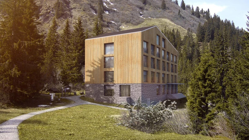 Hotel-Simulation des Berghotels Mettmen, das nun in Glarus Süd steht.
