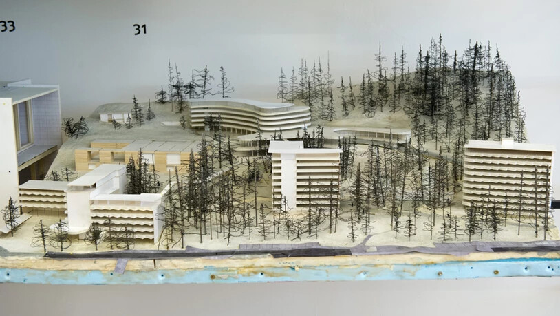Das Modell von Architekt Peter Zumthor der Therme Vals mit Hotelanlage.