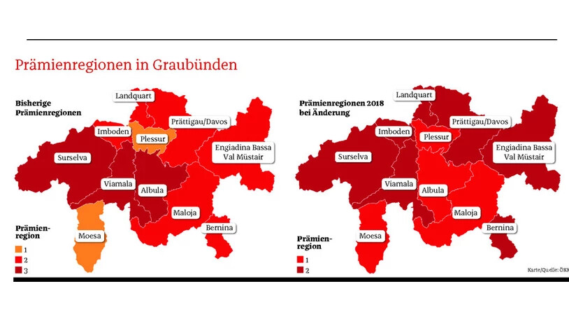 Die Prämienregionen in Graubünden. Bild: ÖKK