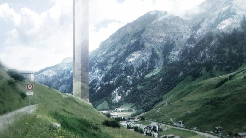 Der geplante 381 Meter hohe Turm in Vals. Pressebild