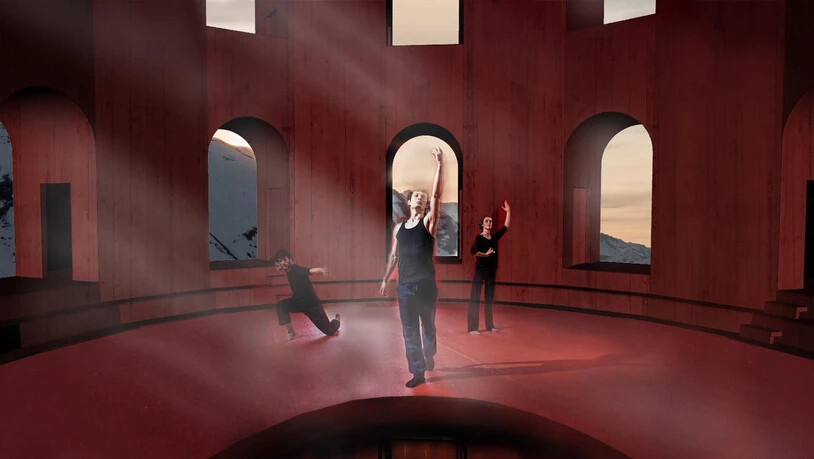 Die Bühne des Julierturmes hängt an Seilen und lässt sich hoch und runter fahren.