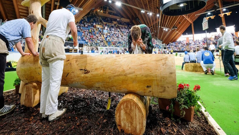 Die Schwinger erfrischen sich am Brunnen.