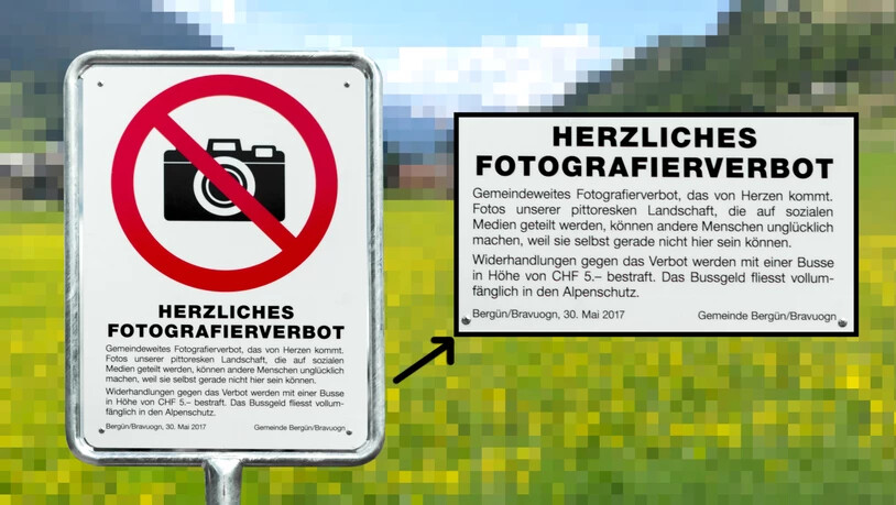 Das "herzliche Fotografier-Verbot" der Gemeinde Bergün: Ob es etwas gebracht hat, weiss die Tourismusabteilung nicht zu sagen.