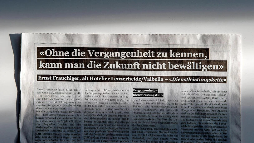 Mit diesem Inserat greift Ex-Hotelier Ernst Frauchiger die Lenzerheide Bergbahnen frontal an.