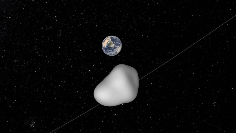 Eine Illustration zeigt den Vorbeiflug des Asteroiden 2012 TC4. Ein Wiedersehen mit dem Himmelskörper wird es erst im Jahr 2079 geben.