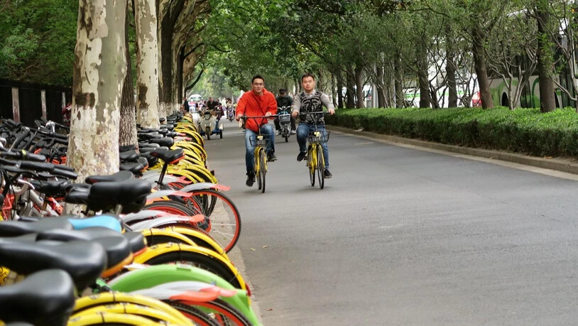 Abstellplatz für die «Shared-bikes» entlang Shanghais Strassen.