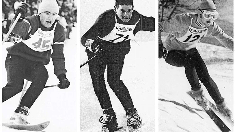 Lokale Ski-Helden: Dumeng Giovanoli, Marco Fümm und Andrea Pedrun.Bild Archiv D. Giovanoli