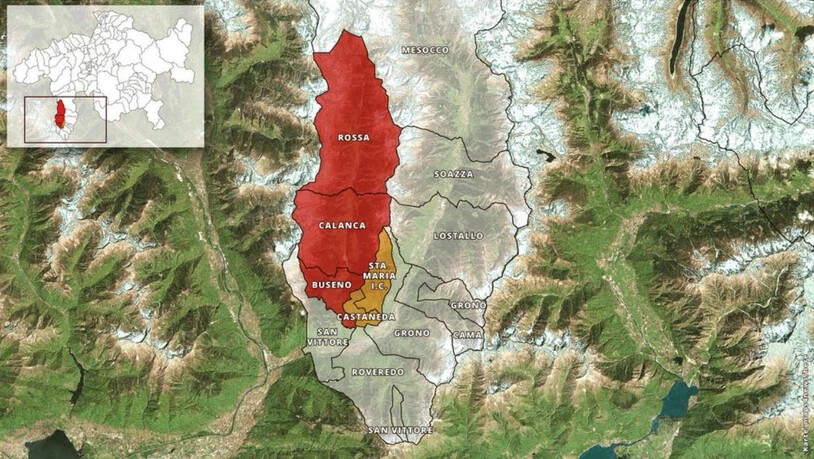 Rot eingezeichnet die Park-Variante mit den Gemeinden Rossa, Buseno und Calanca.