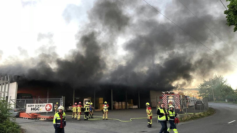 Viel Rauch und hoher Sachschaden: Ein Kleinbus brannte in dieser offenen Einstellhalle in Villmergen AG aus.