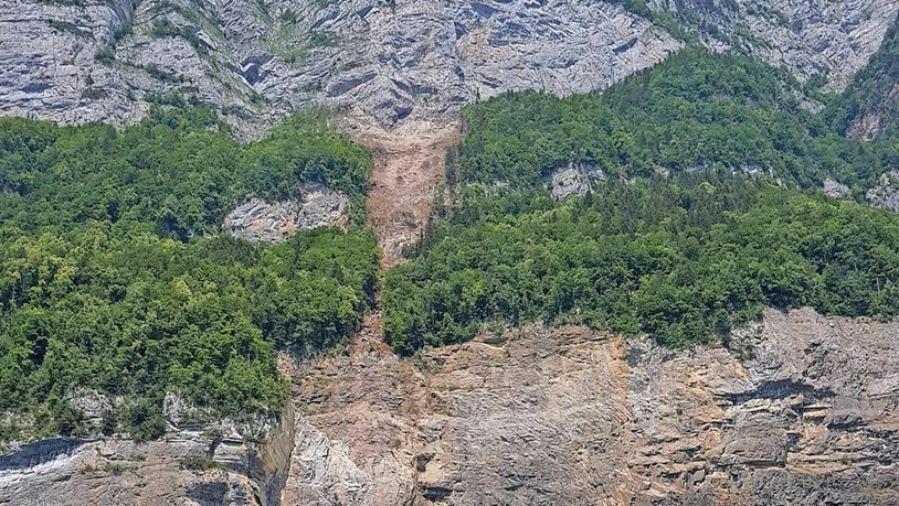 Spur der Zerstörung: Auf 1300 Metern über Meer brach am Walensee ein Felspaket ab und riss den darunterliegenden Wald mit.