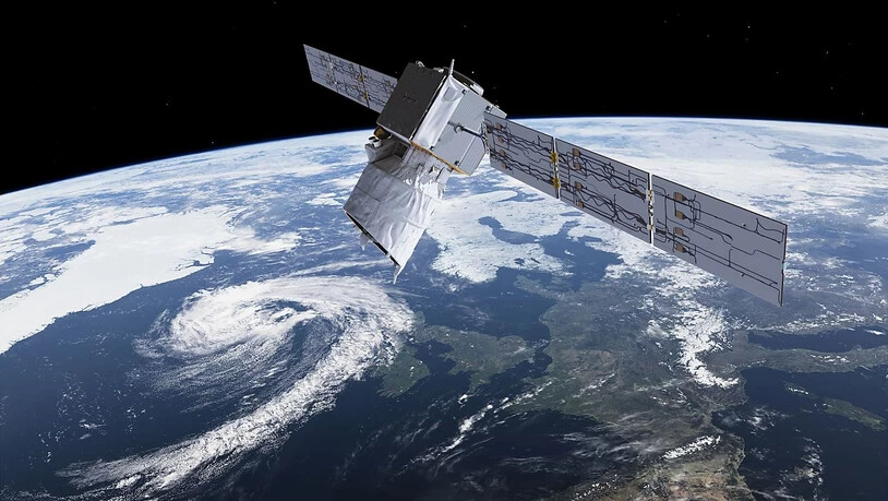 Computerbild des europäischen Erdbeobachtungssatelliten "Aeolus". Die Daten der mit Schweizer Technik ausgerüsteten Sonde sollen die Wettervorhersagen verbessern. (Archivbild)