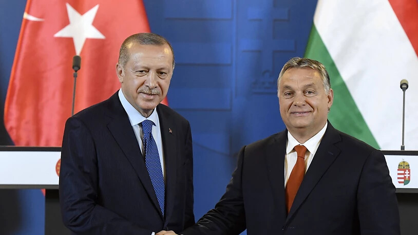 Der ungarische Regierungschef Viktor Orban (rechts) hat sich während des Besuchs des türkischen Präsidenten Recep Tayyip Erdogan in Budapest am Montag für eine enge Partnerschaft der EU mit der Türkei ausgesprochen.