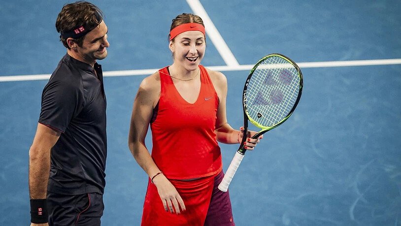 Roger Federer und Belinda Bencic hatten einmal mehr viel Spass zusammen auf dem Court am Hopman Cup