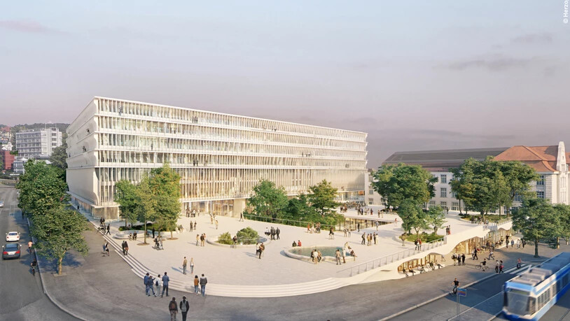 So soll das neue Bildung- und Forschungszentrum "Forum UZH" der Uni Zürich an der Ecke Gloria- und Rämistrasse dereinst aussehen. Platz machen müssen Turnhallen und ein Sportplatz.