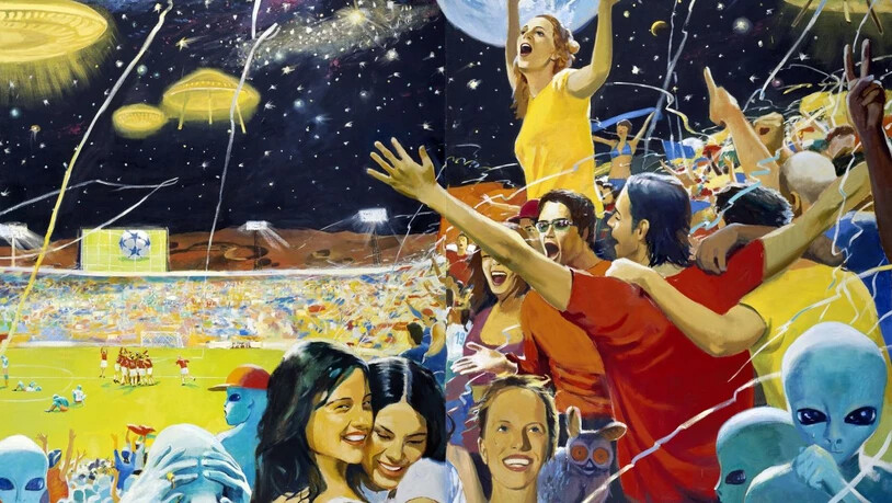 Das Gemälde "Earth Wins!" (2004) von Vladimir Dubossarsky & Alexander Vinogradov ist vom 5. April bis 30. Juni 2019 im Kunsthaus Zürich in der Ausstellung "Fly me to the Moon" zu sehen.