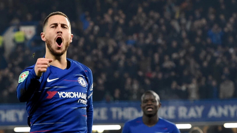 Chelseas Stürmer Eden Hazard jubelt nach seinem Tor im Ligacup-Halbfinal gegen Tottenham Hotspur