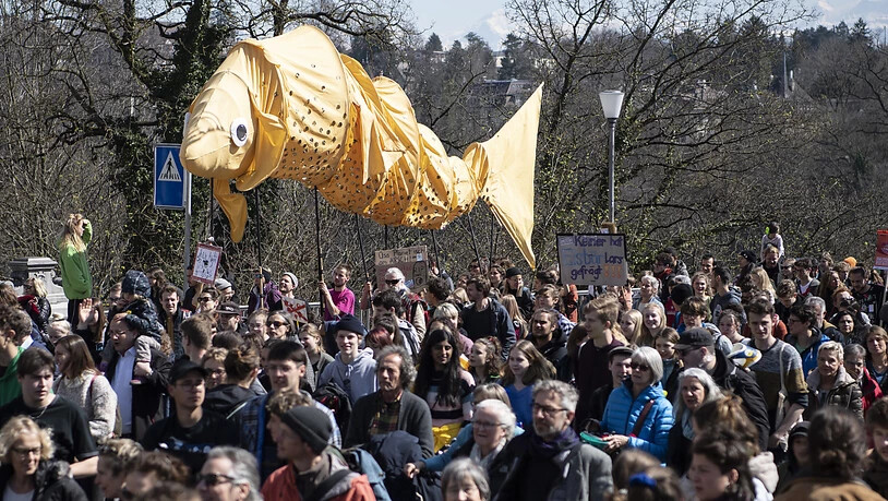 Auch Fischen bekommt der Klimawandel schlecht: Demonstration in Bern.