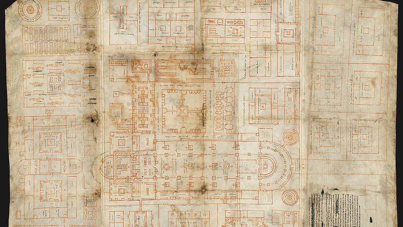 Herzstück des neuen Ausstellungsraums im St. Galler Stiftsbezirk ist der Klosterplan aus dem 9. Jahrhundert, der erstmals einem breiten Publikum gezeigt wird. (Stiftsbibliothek St. Gallen)