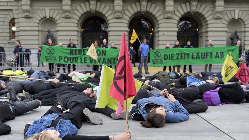 Aktivisten legten sich am Donnerstag auf den Bundesplatz um gegen die Umweltzerstörung zu protestieren.