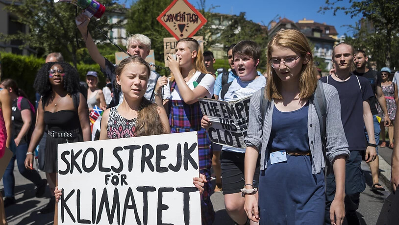 Greta Thunberg am Protestmarsch in Lausanne. Die schwedische Umweltaktivistin war das Aushängeschild des fünftägigen Jugend-Klimaforums in Lausanne.