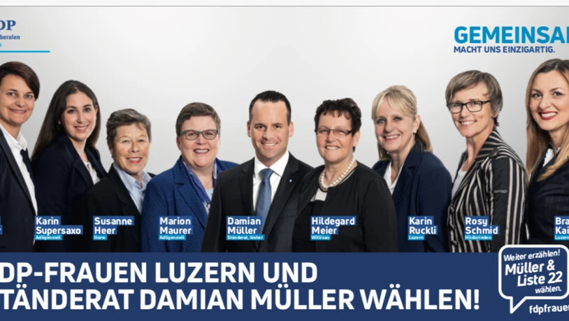 Lässt sich die Negativ-Kampagne der CVP auf Google nicht gefallen: Die Luzerner FDP-Kandidatin Marion Maurer, vierte von links auf dem Wahlplakat der FDP-Frauen Luzern.
