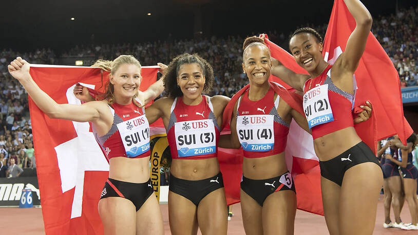 Ajla Del Ponte, Mujinga Kambundji, Salome Kora und Sarah Atcho bilden die Schweizer Staffel über 4x100 m