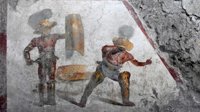 Das neu entdeckte Fresko in der Römerstadt Pompeji zeigt zwei Gladiatoren im Kampf - mit detaillierter Darstellung der Wunden.