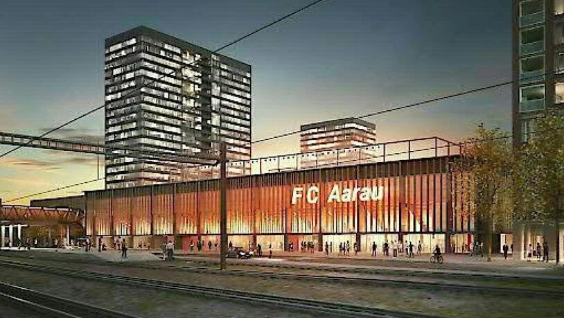 So wird es aussehen: Das neue Fussballstadion in Aarau mit vier Hochhäusern. Das Aarauer Stimmvolk macht jetzt den Weg frei.
